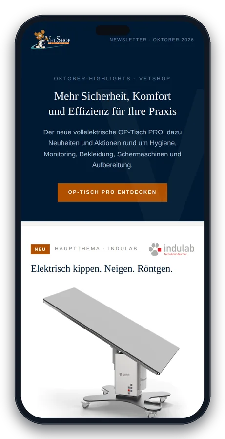 Der VetShop-Newsletter vom Oktober 2026 auf einem Smartphone