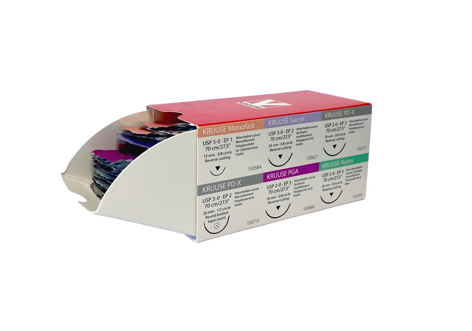 Hohes Foto-Produkt, Schleifpapier-Packung, Schnittschliff-Schleifscheiben, Kunststoff-Box, Mehrfach-Kartusche, Einweg-Spritzen, Spritzenbox, Nadelensortiment, bunte Klingen, Kreuzbox, KRUUSE Monofast, Nähfaden, Nylon/Polymer, Nadelstich, Verpackung