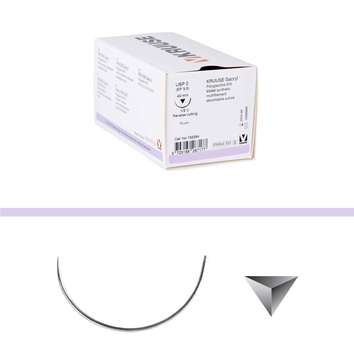 Sacryl KRUUSE USP 0  70cm   36mm Nadel  1/2 Kreis schneidend 18 Stk