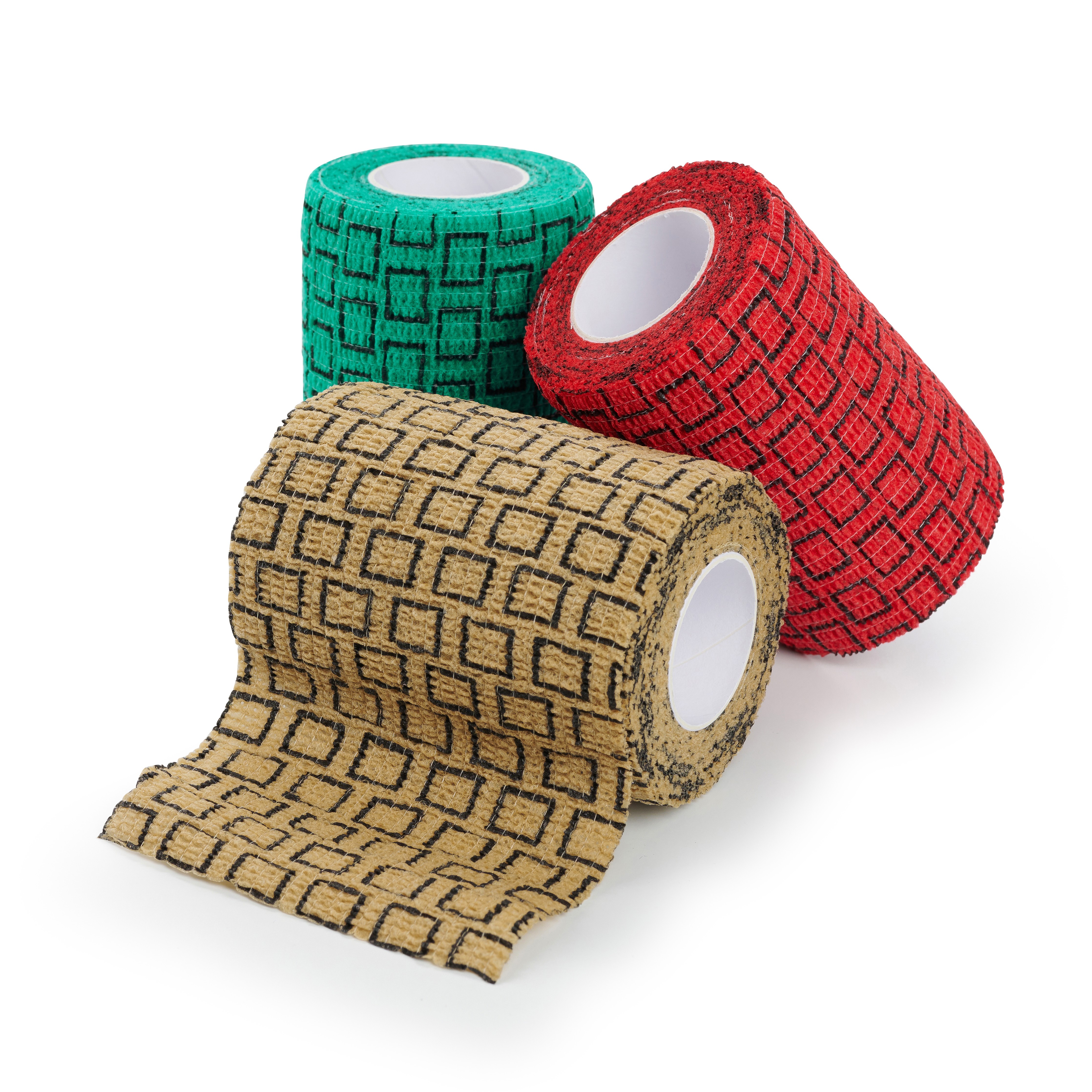 Klebeband, Haushaltband, Masking Tape, Geometrisches Muster, Gittermuster, Klebeband, Schwarzes Muster, Gewebt, Grün, Rot, Beige, Klebeband, Gewebe-Tape, Musterquadrate, Grün, Rot, Beige