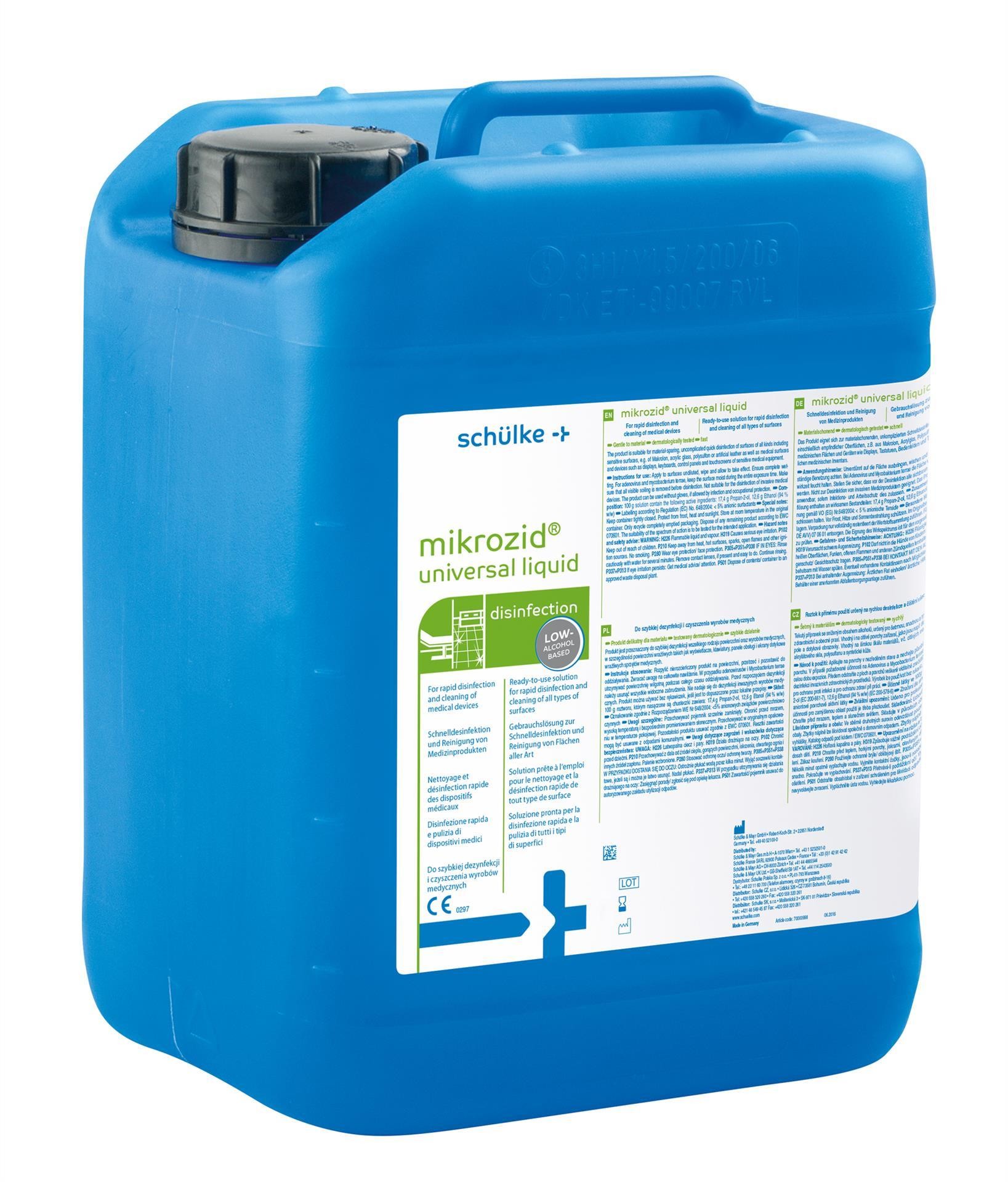 blauer Behälter, Desinfektionsmittel, mikrozd Universal Liquid, Flüssigkeit, Tankflasche