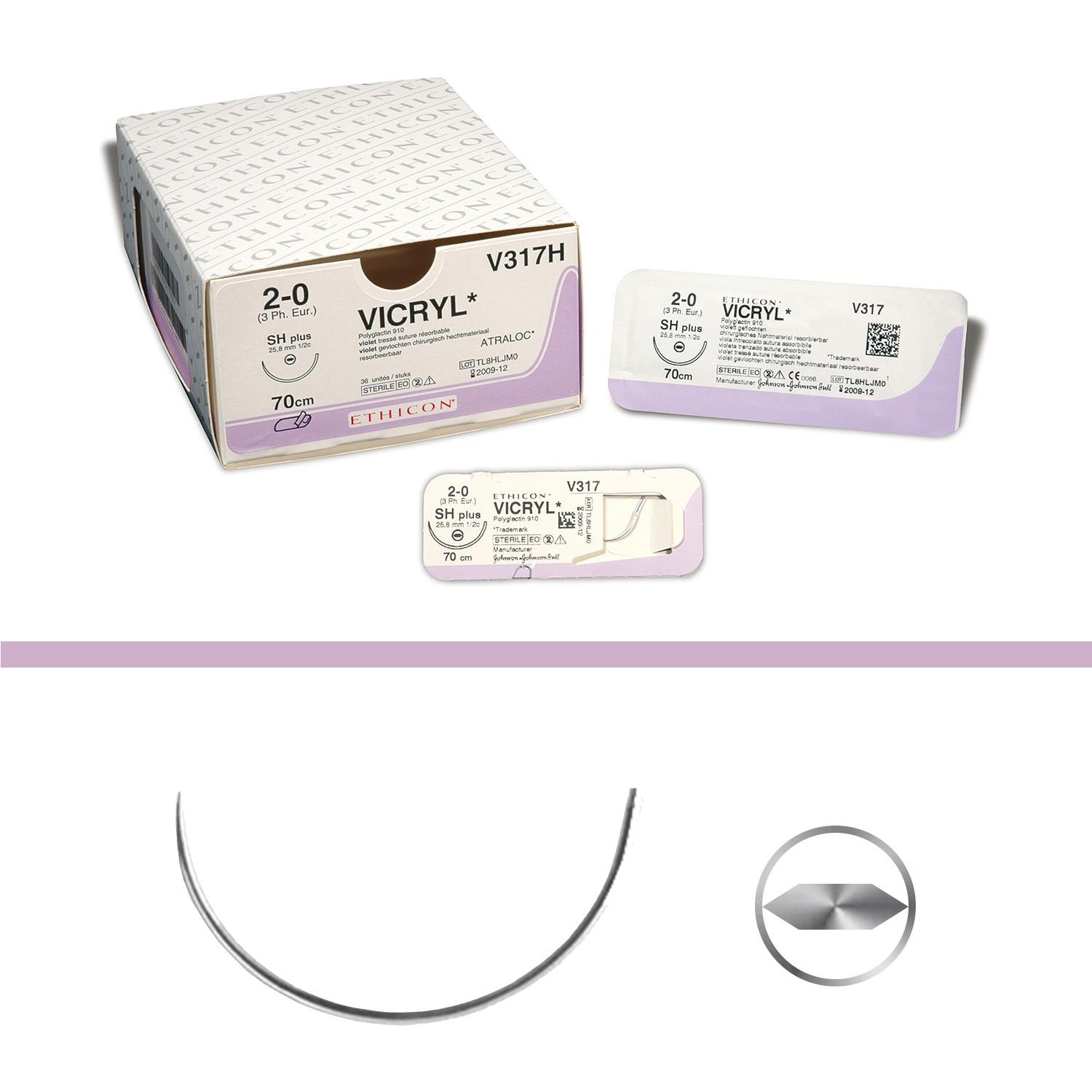 Vicryl violett geflochten J381H, UR4, USP0, 0,70m, 36 Stück Vicryl violett geflochten J381H, UR4, USP0, 0,70m, 36 Stück
