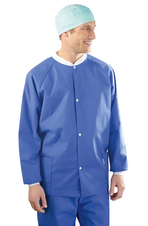 Schürzenkittel, medizinische Scrubs, blau, langärmlig, Kopfbedeckung enthalten
