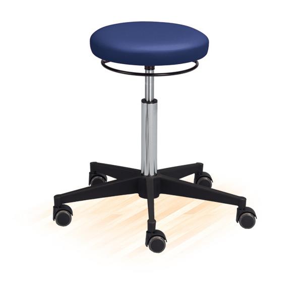 Drehhocker Kunstleder weiß  Fußkreuz schwarz RAL9005, weiche Rollen,
