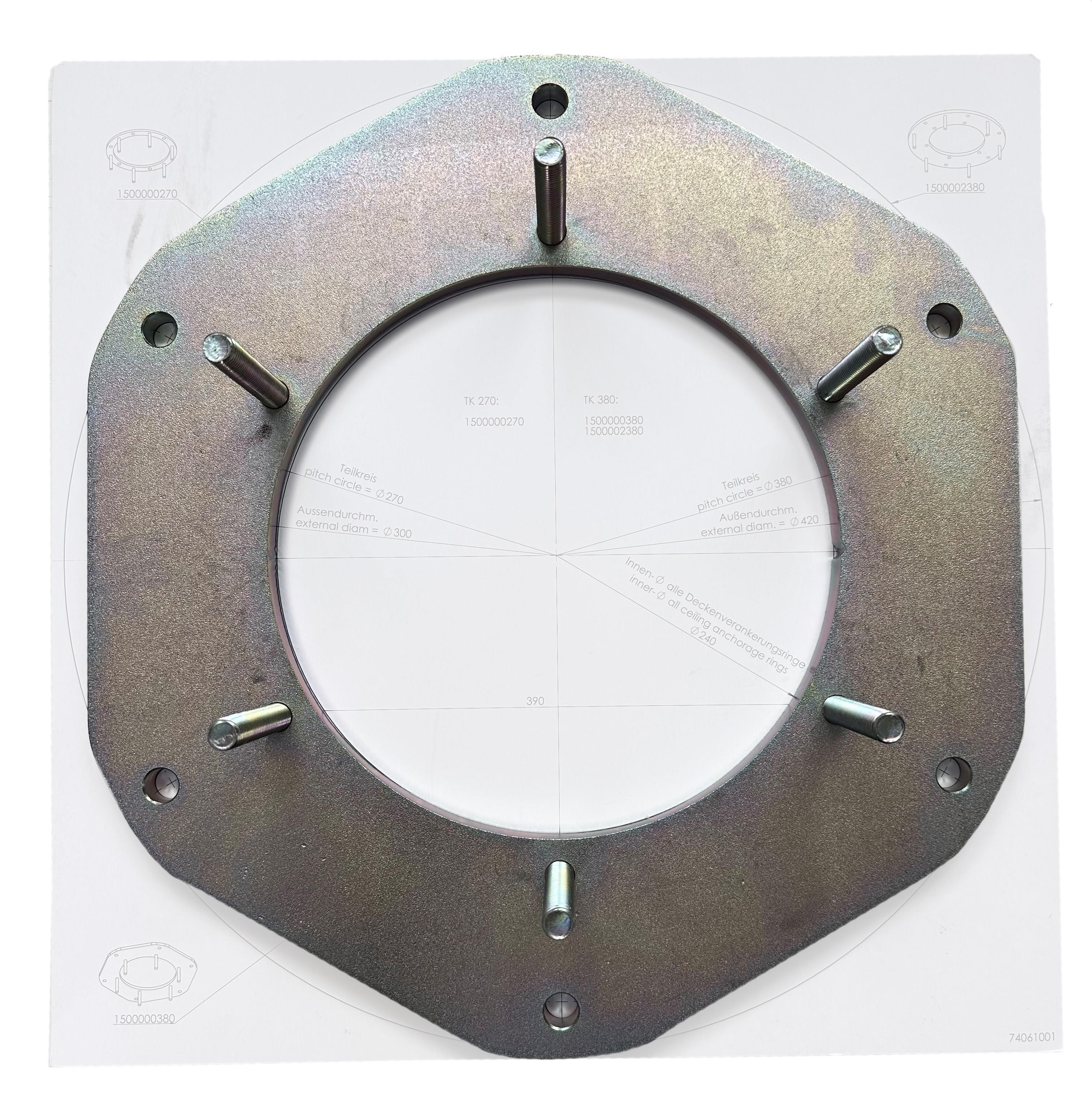 Deckenverankerungsring 420 mm für Kombinationen (Teilkreis 380 mm), ohne Bef.-material Fenster