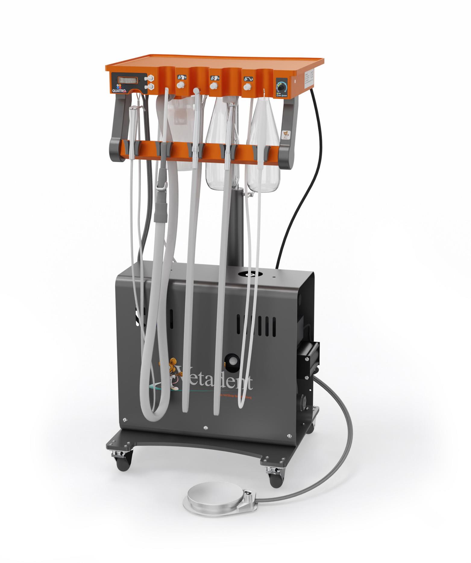 Dentaleinheit Quattro Plus auf Fahrgestell mit Kompressor, FO, NSK LED Piezo Scaler, Wasserführung Dentaleinheit Quattro Plus auf Fahrgestell mit Kompressor, FO, NSK LED Piezo Scaler, Wasserführung