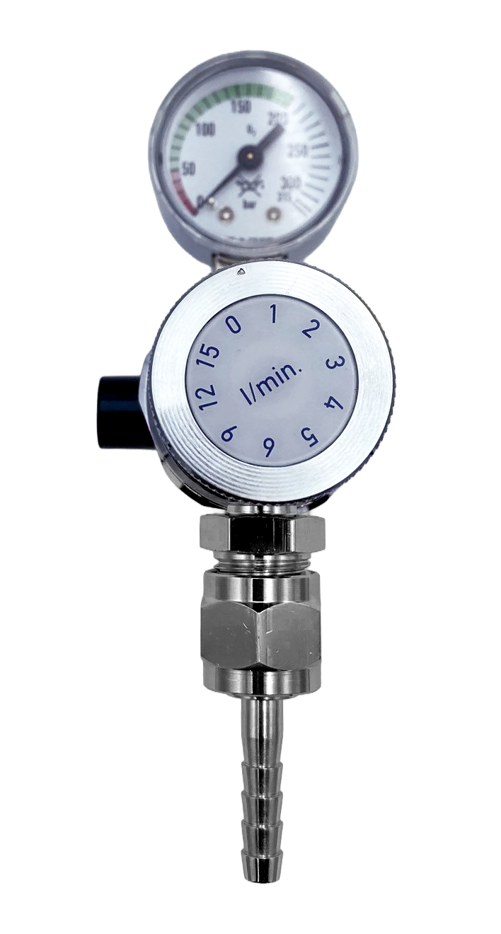 Durchflussmesser, Manometer, Liter-pro-Minute-Skala, Edelstahlgehäuse, Schlauchanschluss
