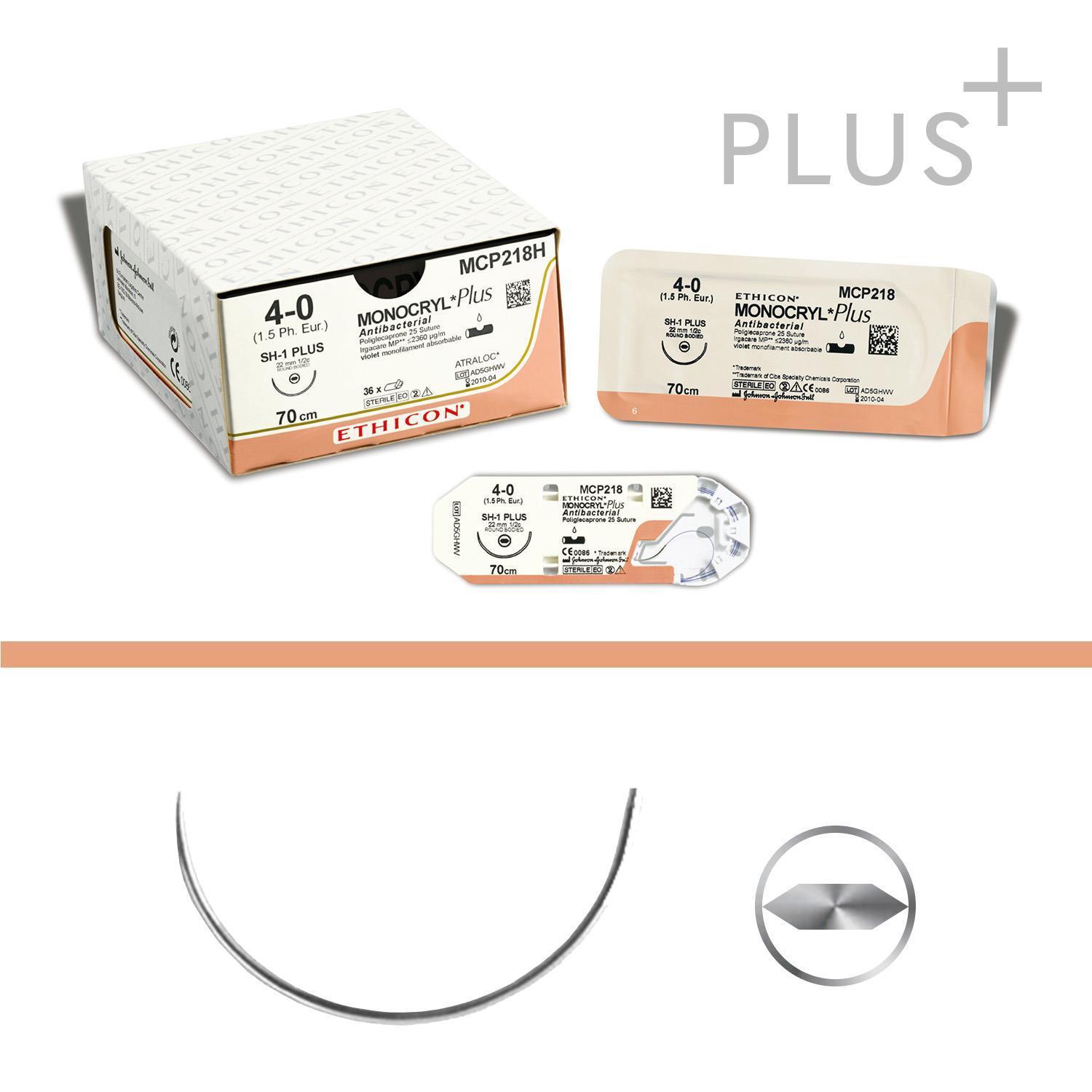 Monocryl Plus MCP4170H metr.3, USP 2-0,SH-plus, 0.70 m, violett, monofil, 36 Monocryl Plus MCP4170H metr.3, USP 2-0,SH-plus, 0.70 m, violett, monofil, 36