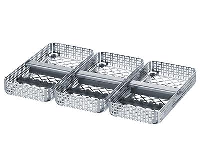 Waschrahmen 1/3 für 5 Instrumente, mit 2 Silikonstreifen und Niederhalter, 178 x 90 x 24 mm Waschrahmen 1/3 für 5 Instrumente, mit 2 Silikonstreifen und Niederhalter, 178 x 90 x 24 mm