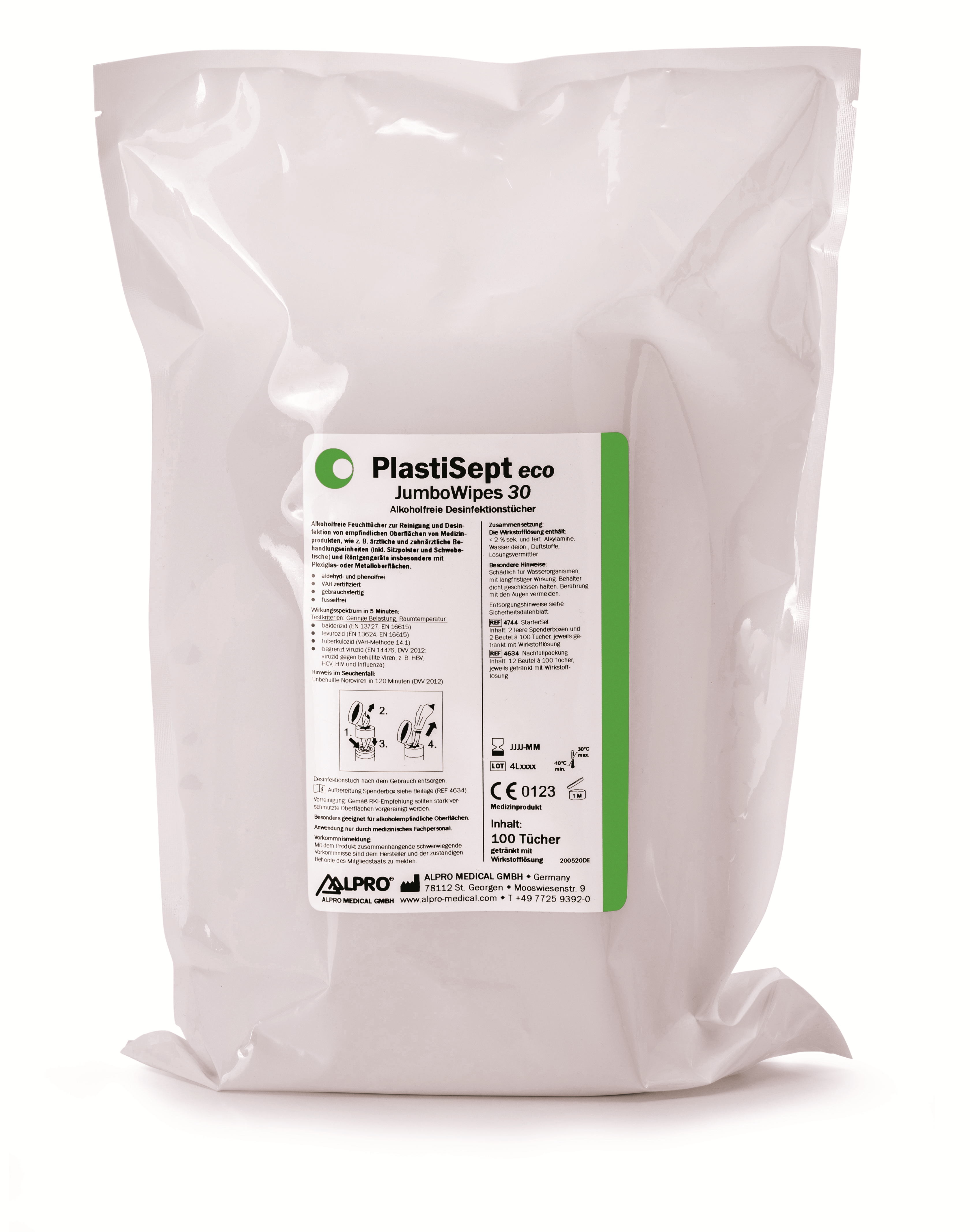 PlastiSept Jumbo eco Maxi Wipes Karton mit 12 NF-Beutel à 100 Tücher