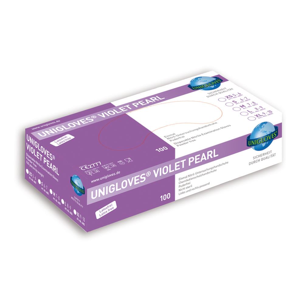 Violet Pearl Nitrilhandschuhe, violett, Gr. S, unsteril, puderfrei, 100 Stück Violet Pearl Nitrilhandschuhe, violett, Gr. S, unsteril, puderfrei, 100 Stück