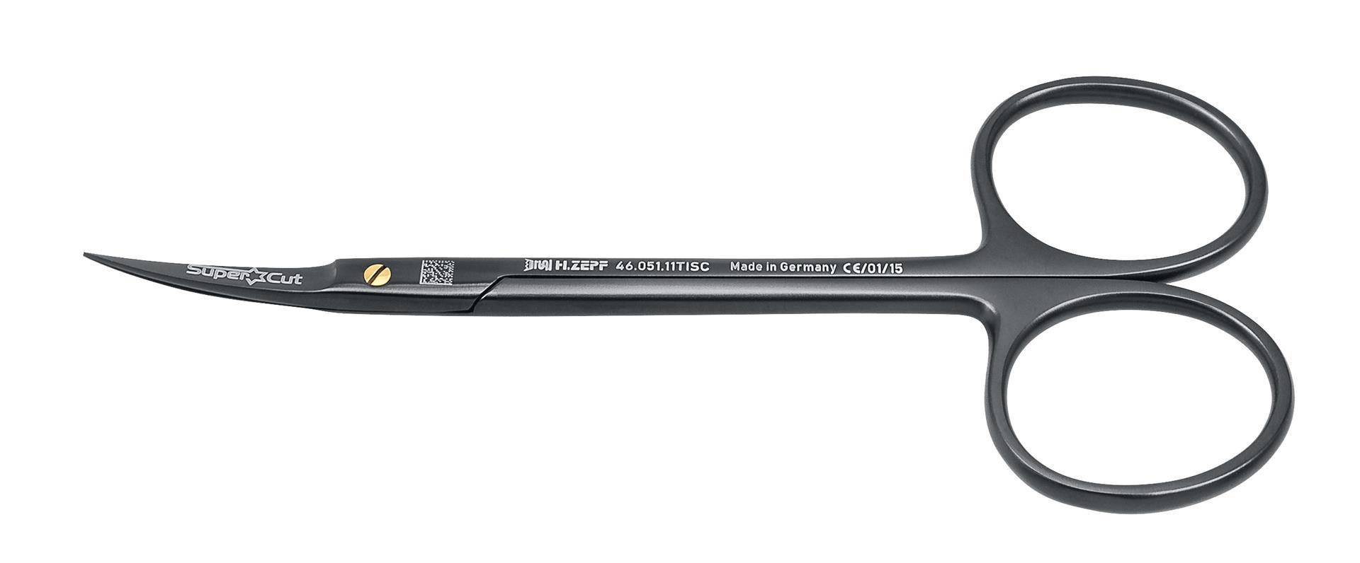 Zahnfleischschere, (Irisschere) gebogen, 11,5 cm, Supercut, Titan-Aluminium-Nitrit beschichtet Zahnfleischschere, (Irisschere) gebogen, 11,5 cm, Supercut, Titan-Aluminium-Nitrit beschichtet