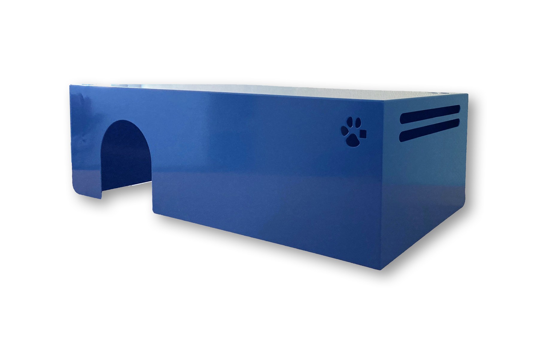 Indulab Katzen-Versteckbox seitlich mit rundem Ausschnitt und Einblicksöffnung, passend für alle Indulab Tierboxen auf der rechten Seite