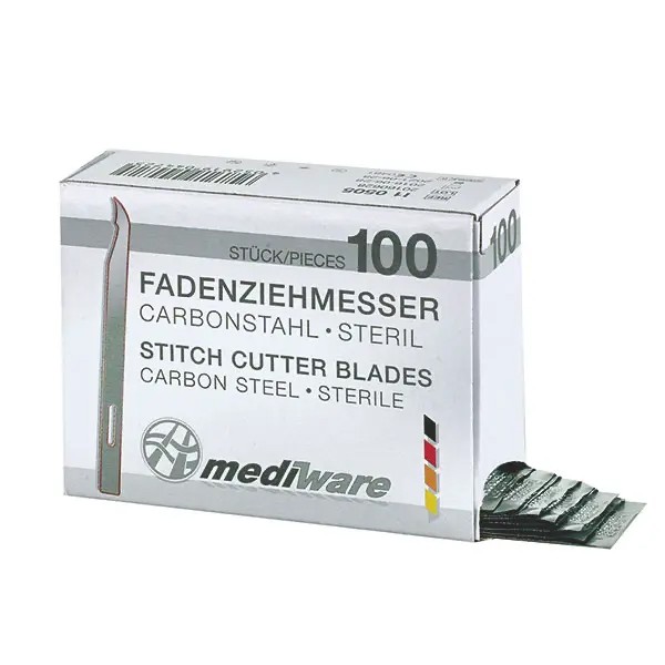 Stitch cutter blades, Kohlenstoffstahl, Steril, Box, 100 Stück