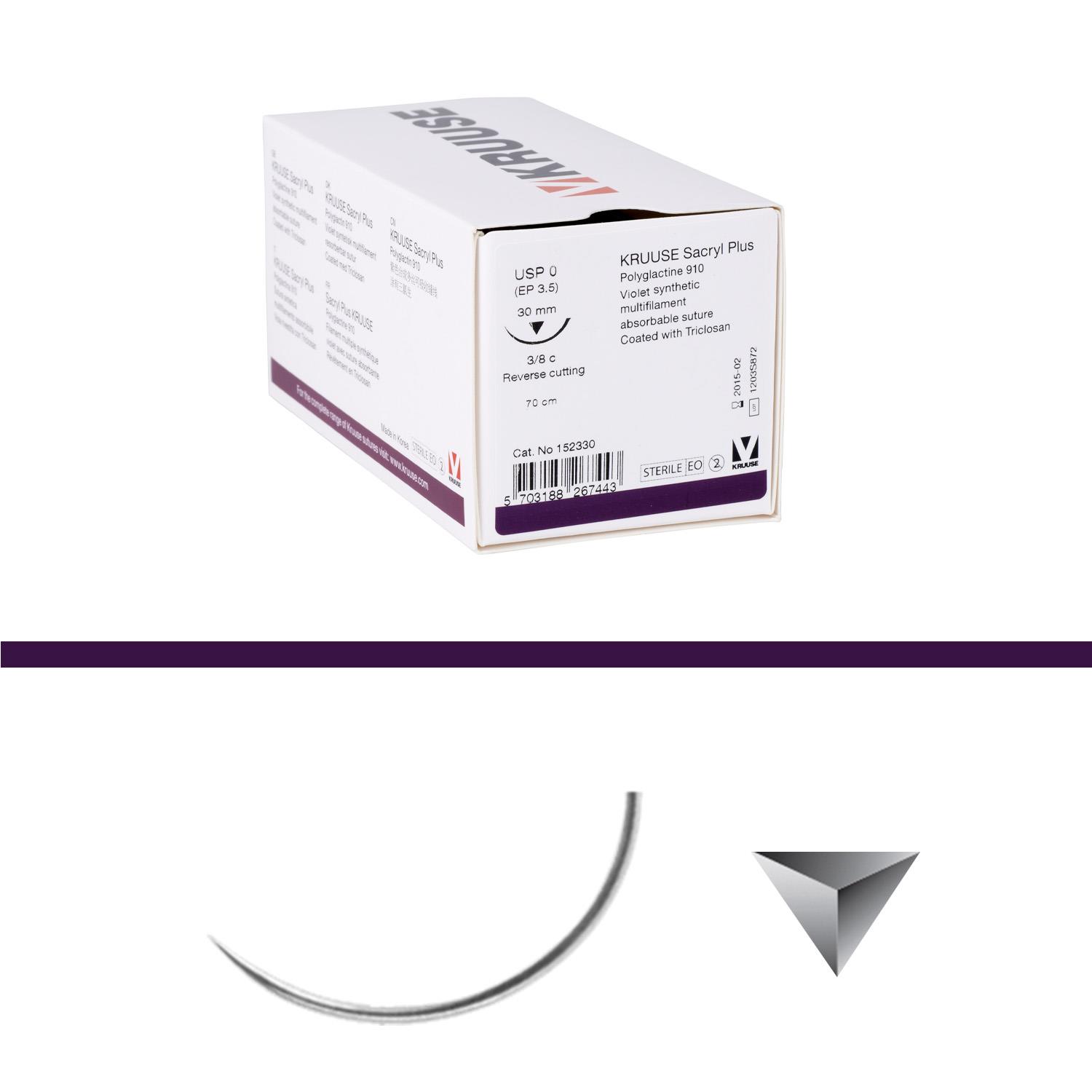 Sacryl plus KRUUSE USP 4-0 45cm   19mm Nadel 3/8Kreis schneidend ungefärbt 18 Stk