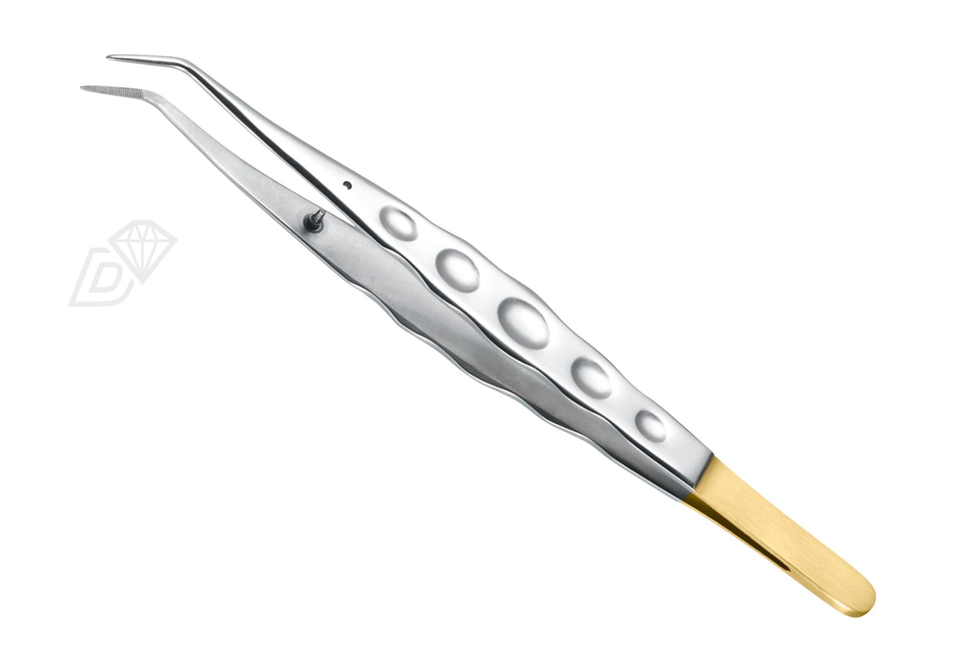 Zahnpinzette mit Stop-Stift Ergonomic 15cm, Maulteil diamantiert Zahnpinzette mit Stop-Stift Ergonomic 15cm, Maulteil diamantiert