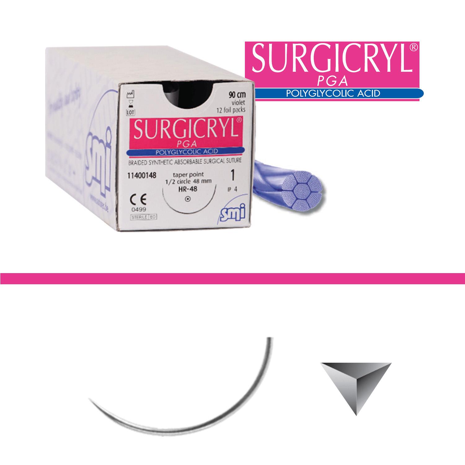 Surgicryl PGA DS 24 3/0 metr. 2, 75 cm 12 Stk. 3/8 kreis schneid. 24 mm Surgicryl PGA DS 24 3/0 metr. 2, 75 cm 12 Stk. 3/8 kreis schneid. 24 mm