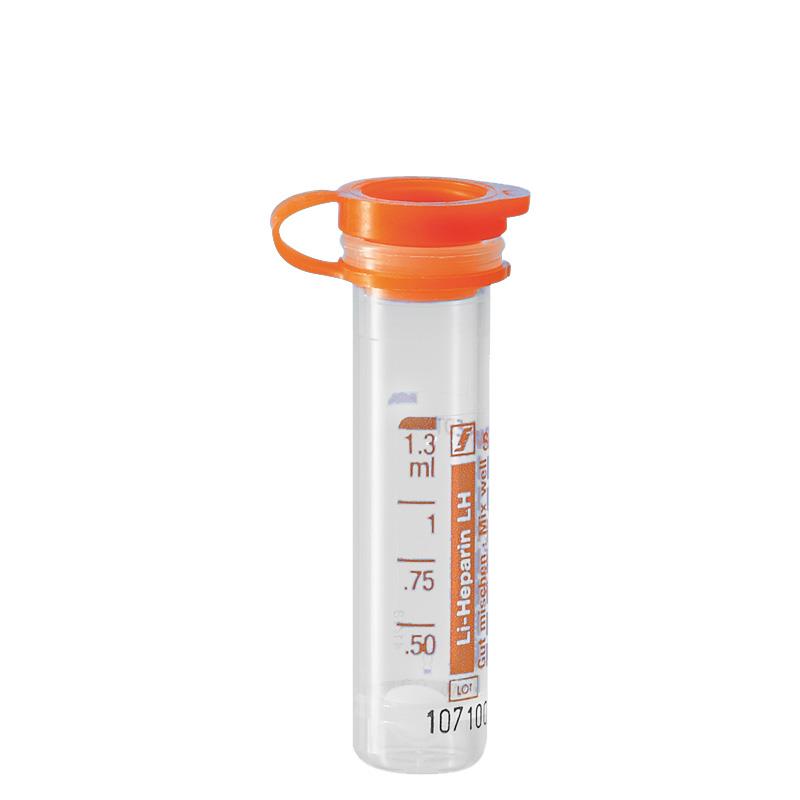 Mikro-Probengefäß 1,3 ml, PE-Softstopfen, Lithium-Heparin, mit Etikett, 100 Stück Mikro-Probengefäß 1,3 ml, PE-Softstopfen, Lithium-Heparin, mit Etikett, 100 Stück